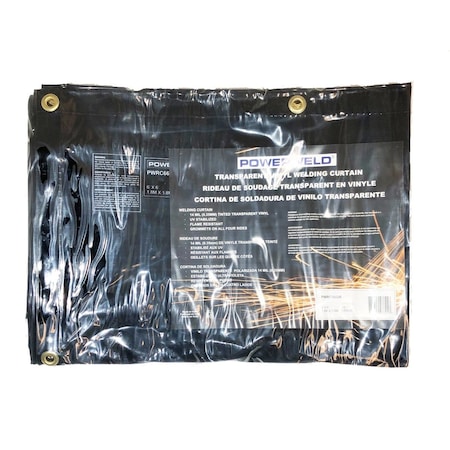 Powerweld Replacement Welding Curtain, Transparent Vinyl, 8 ft L., 6 ft W., 14 mil H., Green PWRC68GR